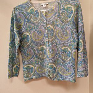 Garnet Hill Paisley Merino Cardigan - Size Small
